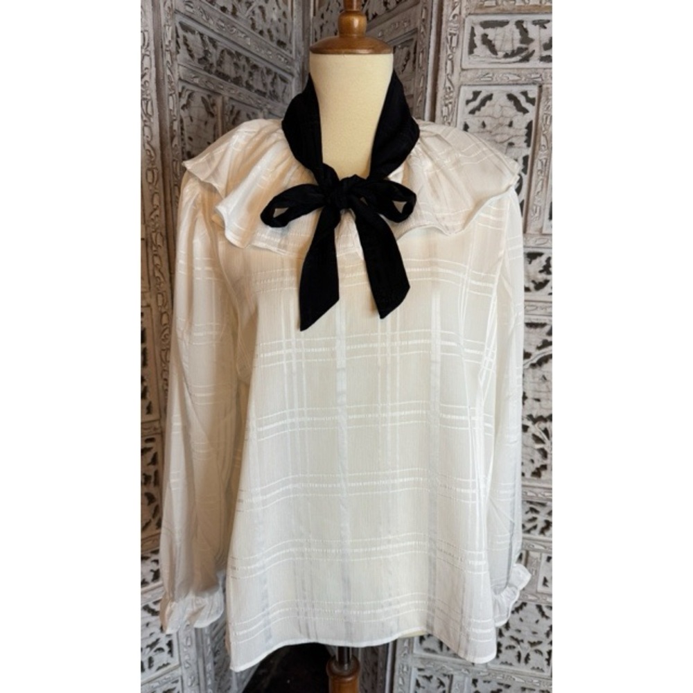 Elegant White Blouse with Black Bow